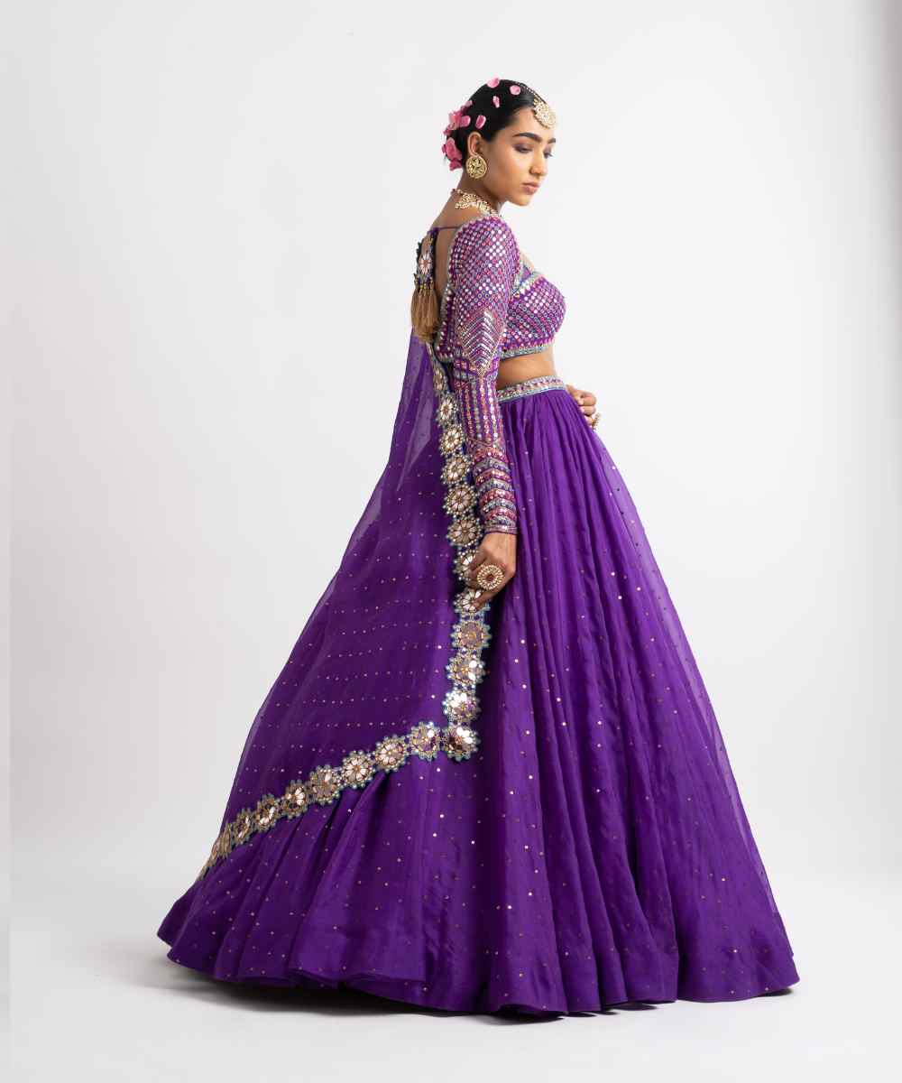 Purple Silk Organza Lehenga Set