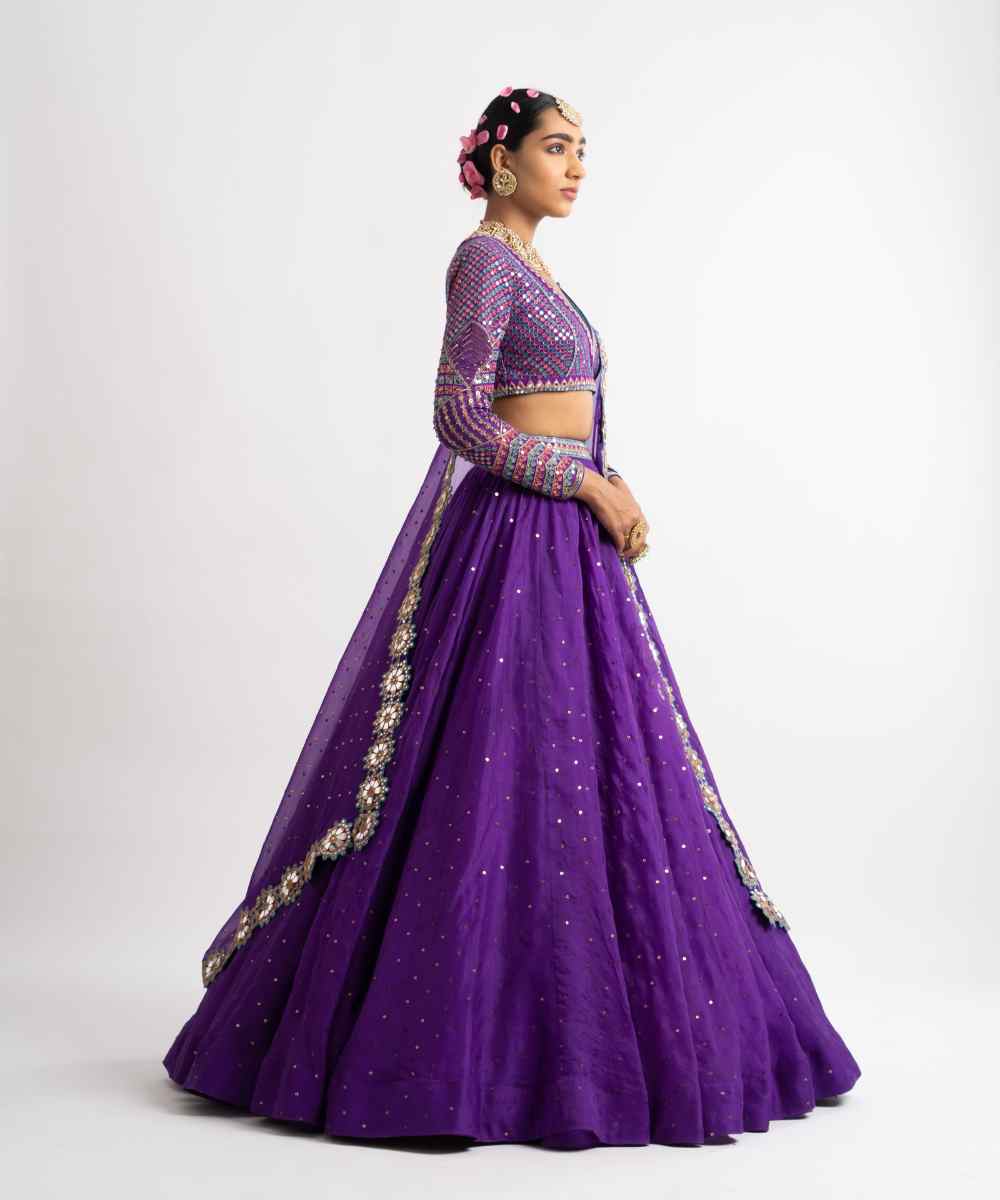 Purple Silk Organza Lehenga Set