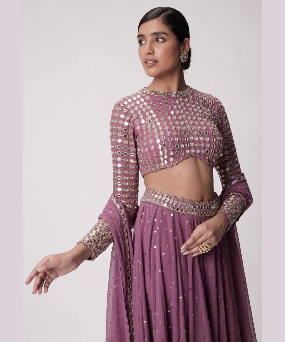 MUD  MAUVE HAND EMBROIDERED LEHENGA PANTS SET - Jugmug Bride by Vvani Vats