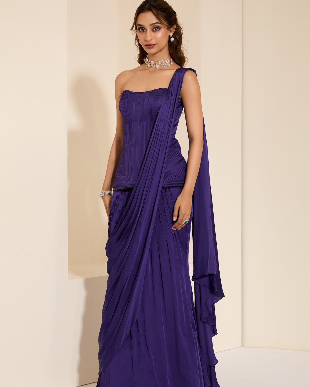 K&A by Karishma and Ashita - Midnight Plum Corset & Drape