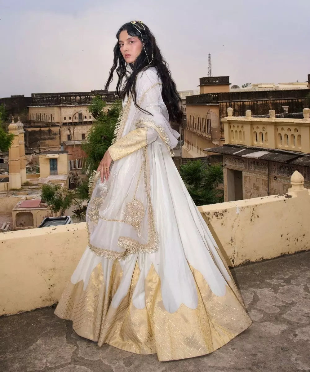 Aditi Gupta - Ivory Angrakha in chanderi tissue