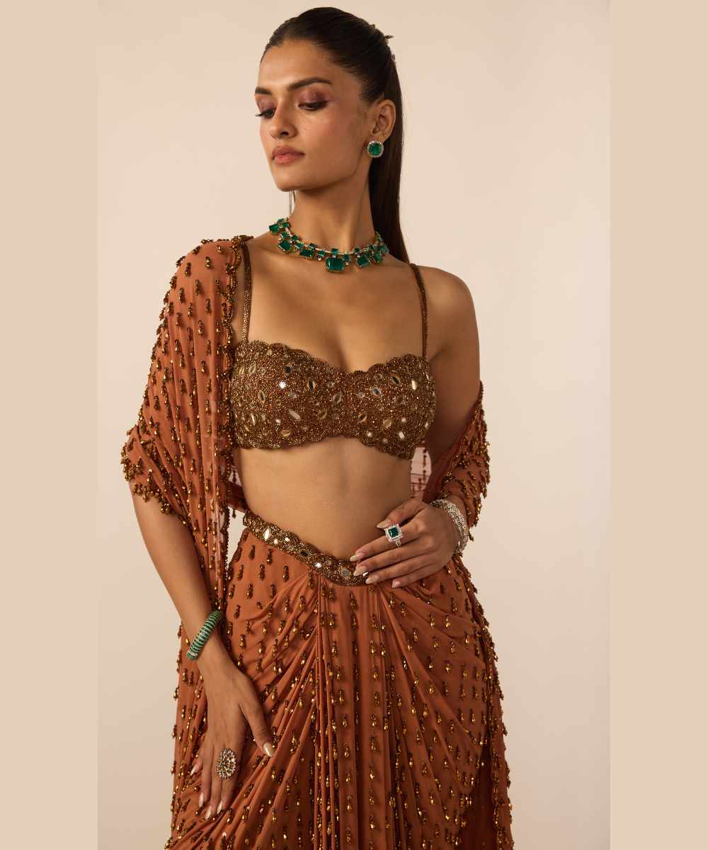 Metallic Copper Single Drop Skirt Set