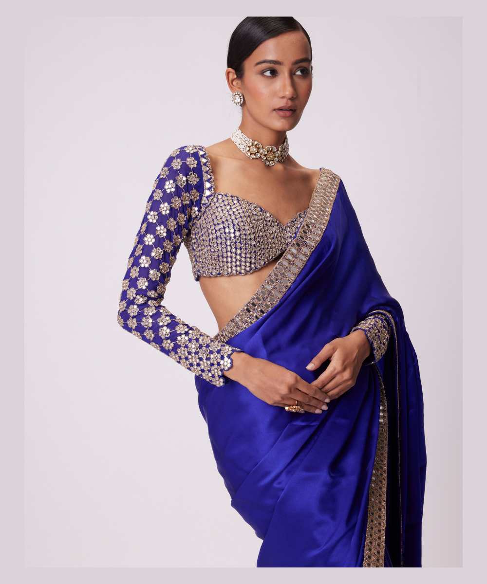 PERSIAN  BLUE SATIN SAREE SET - Collection name Jugmug Bride by Vvani Vats