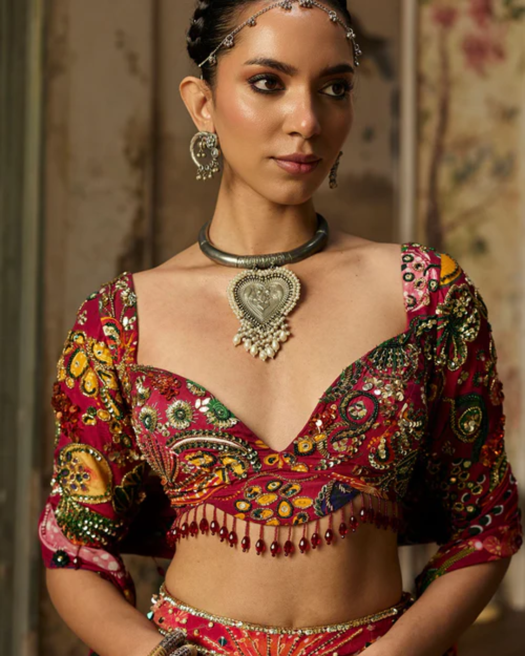 Diya Rajvvir - Deep Red Printed And Highlighted Lehenga Set from Bahaar