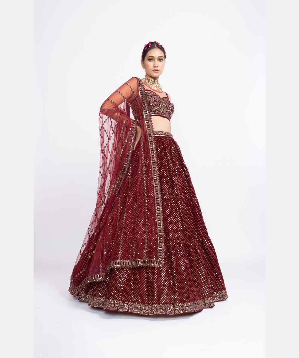 Maroon dense dot corset lehenga set
