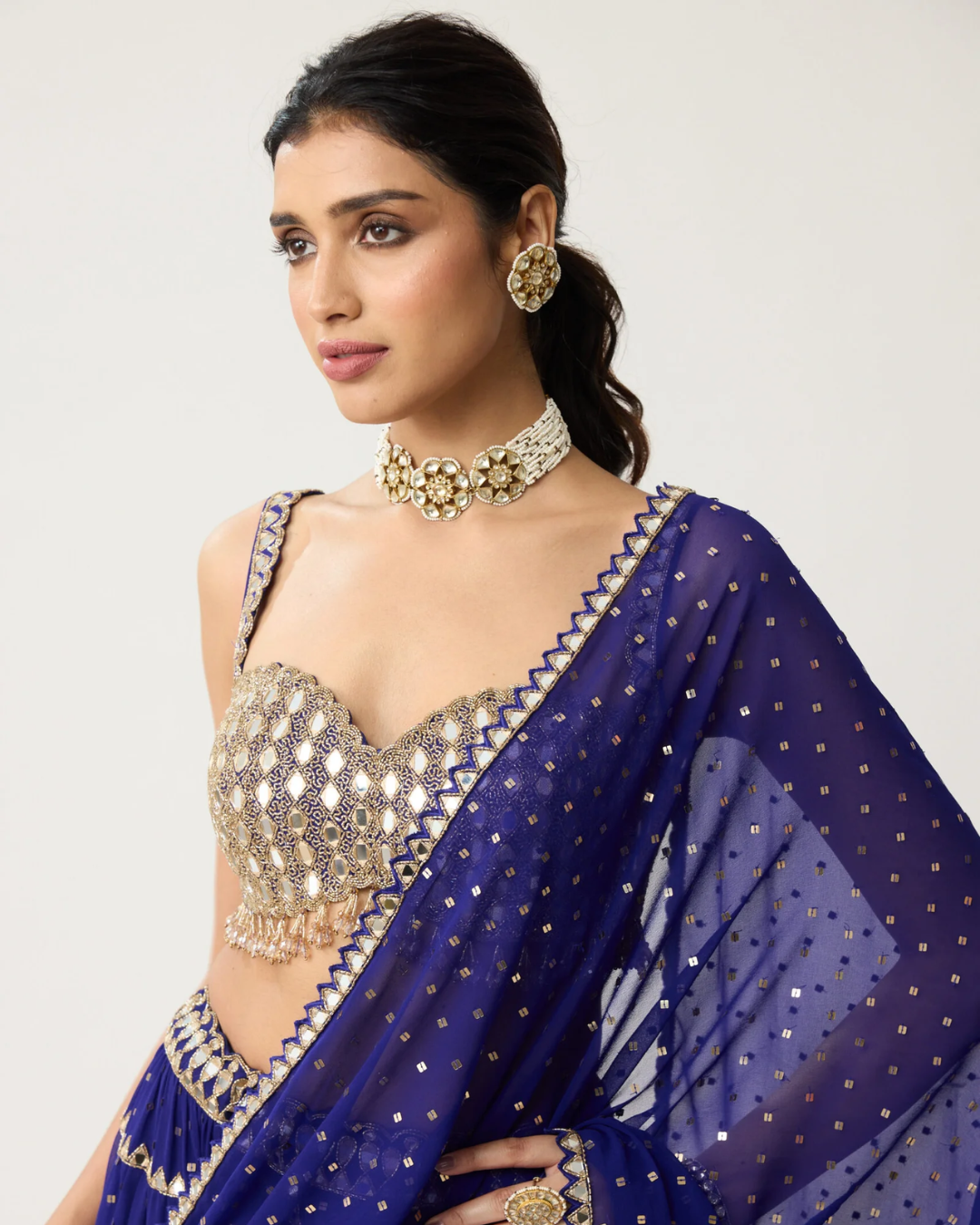 Vvani Vats - Persian Blue Multi-tier Mirror Saree Set