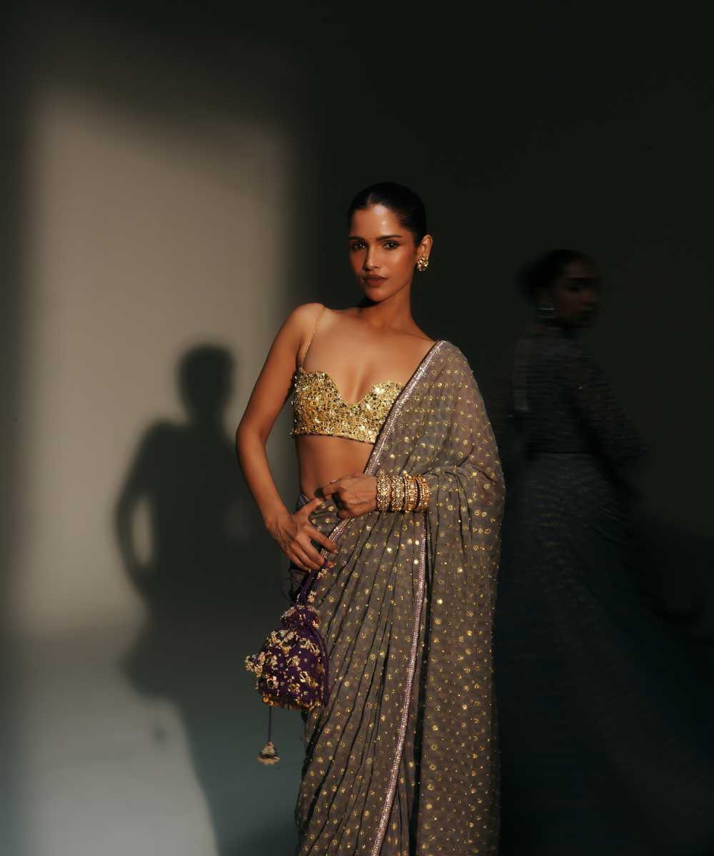 TIA - SAREE SET - PLAITINUM BLOUSE - Mehfil by Mahima Mahajan