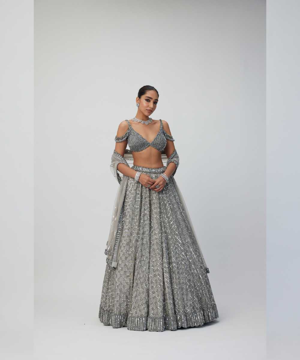 Crystal Grey Sequins embroidered Lehenga Set - Collection name Maya by Vvani Vats