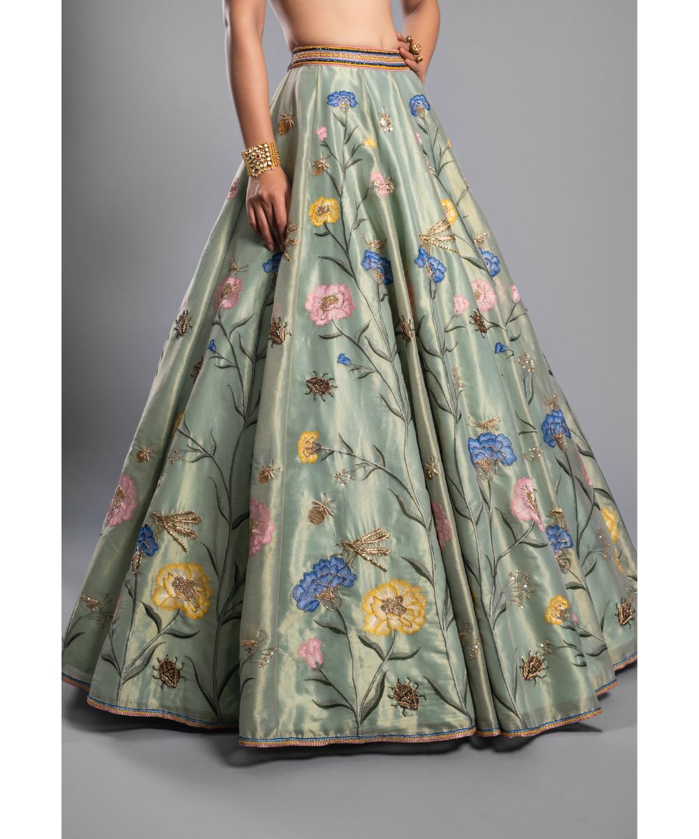 Light Green Silk Tissue Lehenga