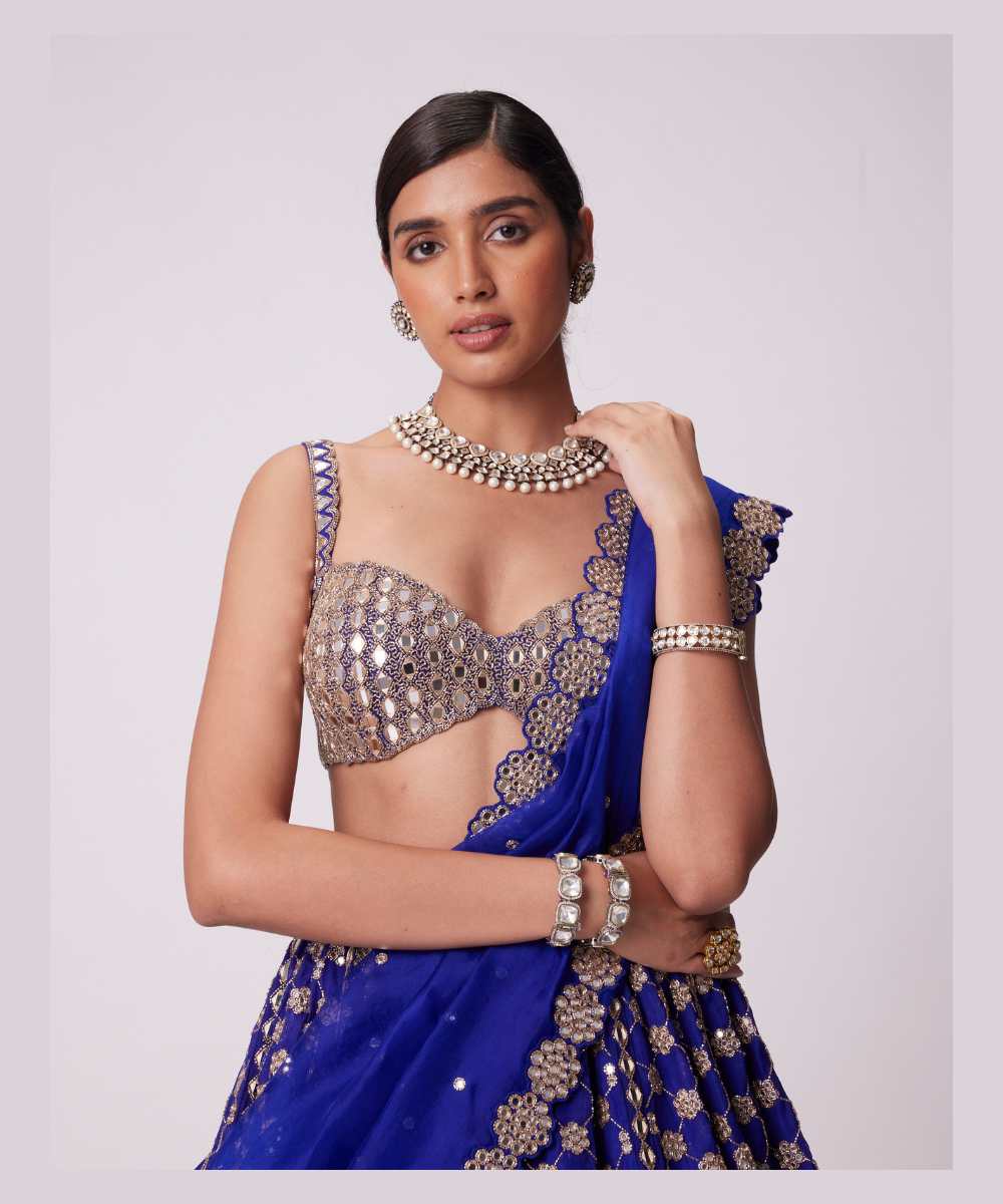 PERSIAN  BLUE FLOWER LEHENGA SET - Collection name Jugmug Bride by Vvani Vats