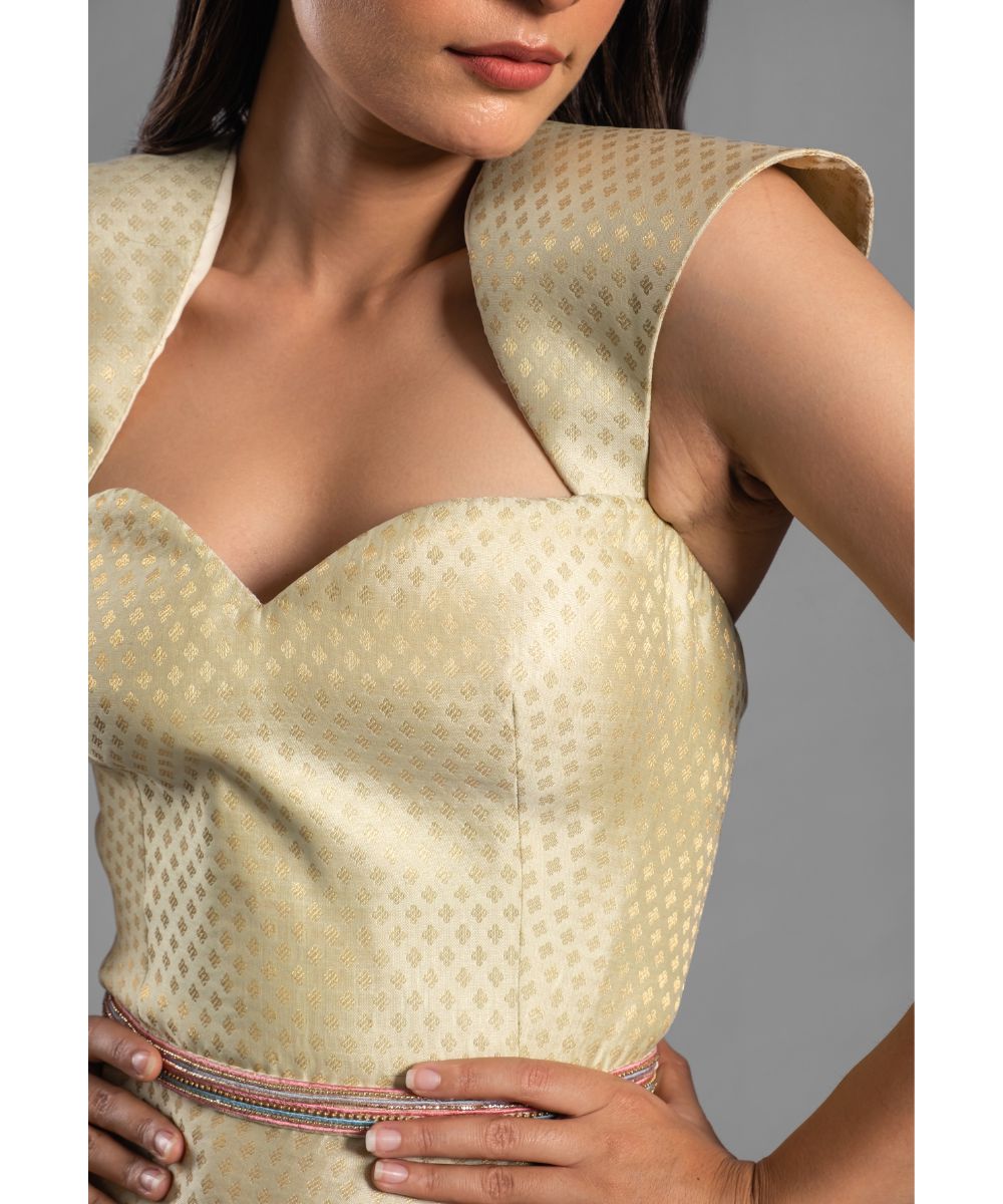 Aastha Sood - Ivory Brocade Dress with a Sweetheart Neckline