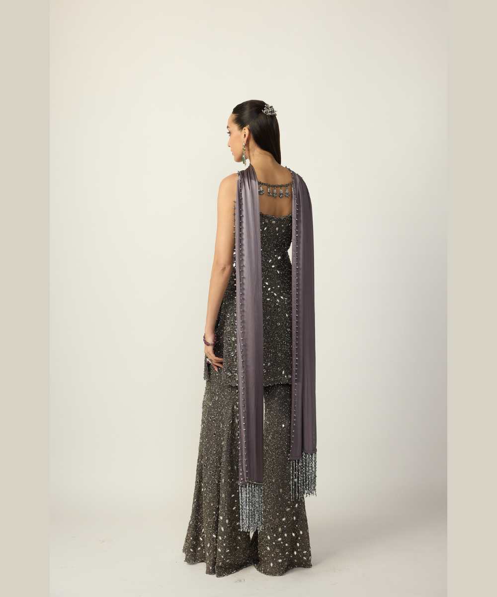 Metallic Grey Sharara With Kurta Set