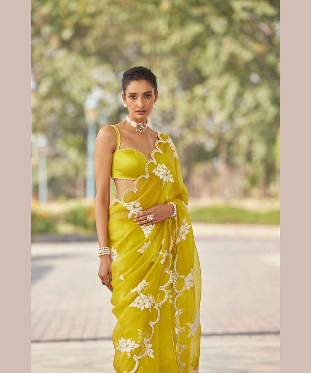 Moss Green Flower Saree Set