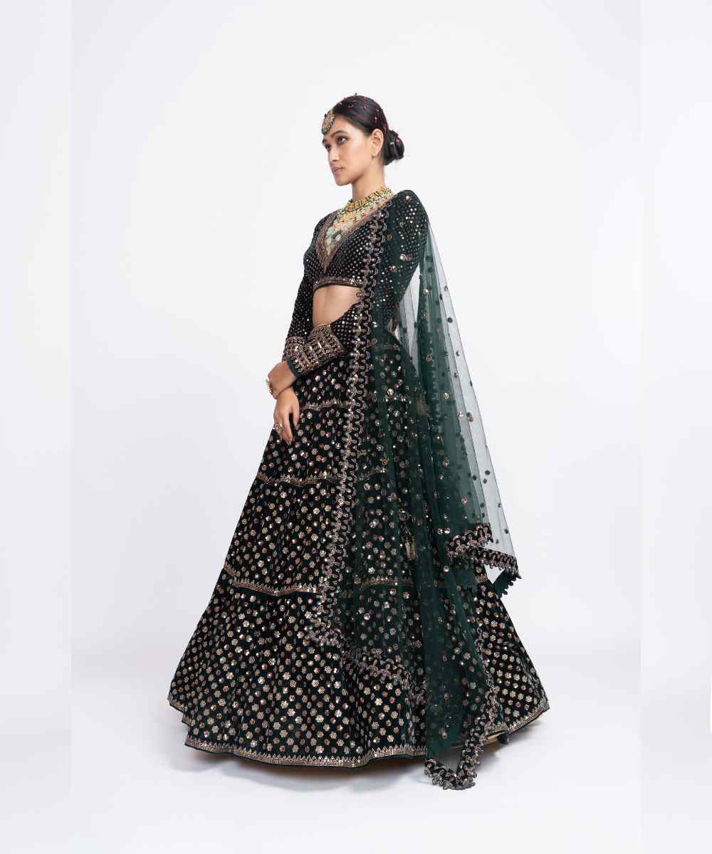 Deep green floral lehenga set