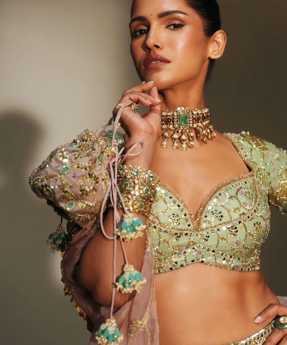 BLUSH PINK HAND EMBROIDERED POTLI BAG - Mehfil by Mahima Mahajan