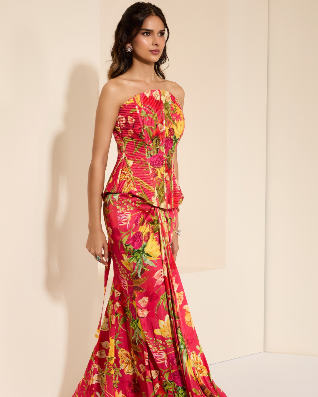 K&A by Karishma and Ashita - Cherry Bliss Corset and Drape