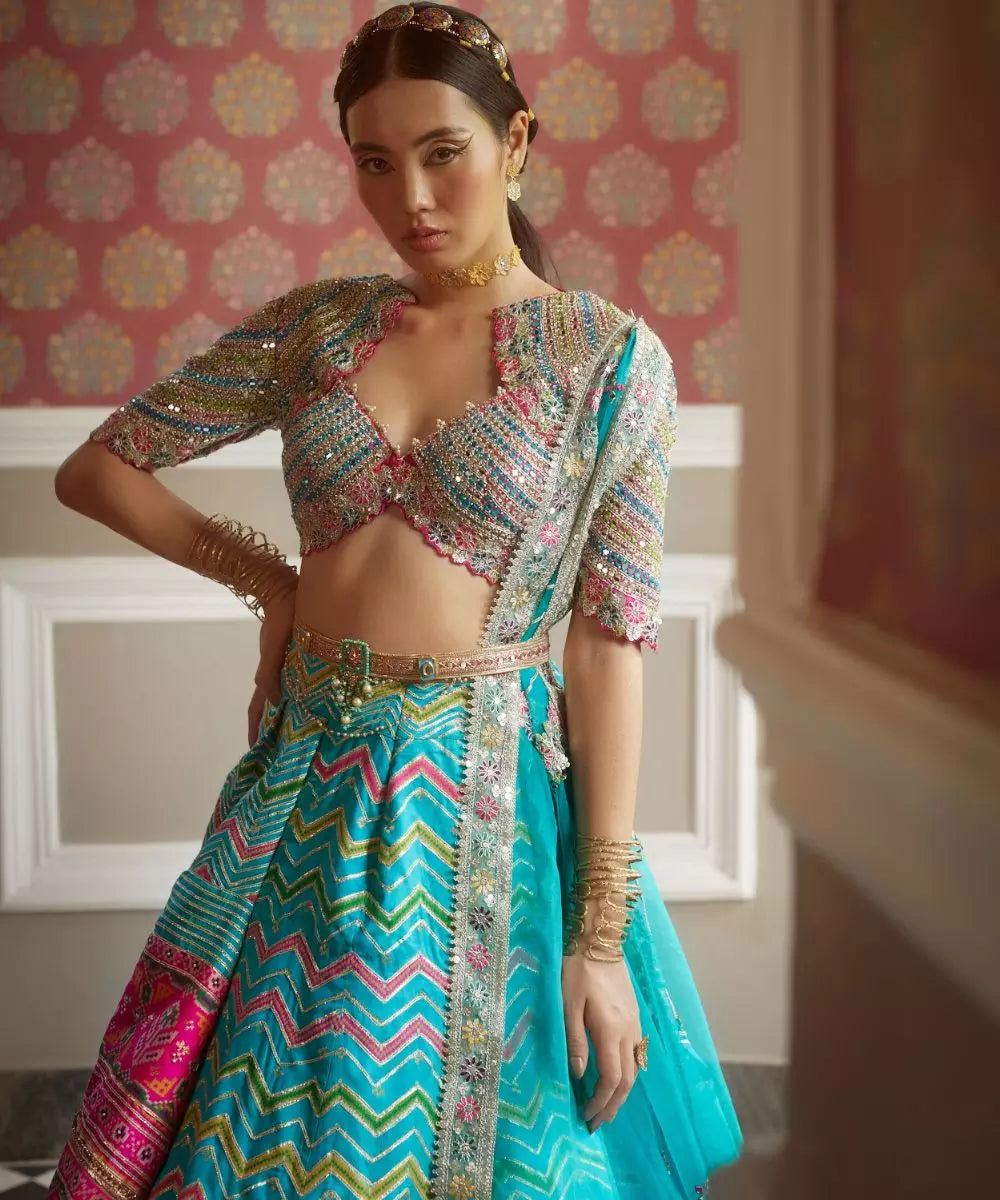 ADITI GUPTA - Blue Abstract Lehenga set