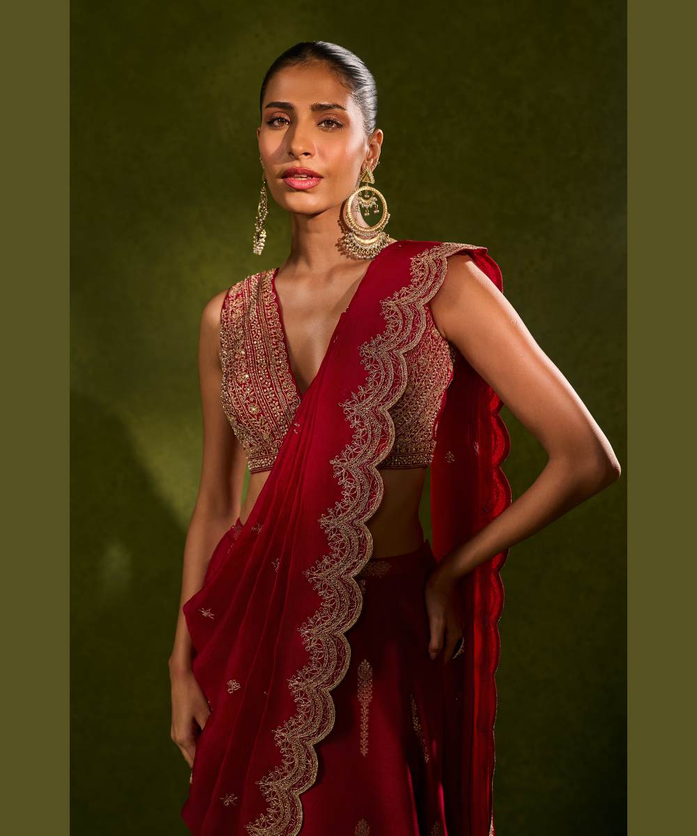 AMAL LEHENGA SAREE - Jamewar pre-draped lehenga saree -  Leher by Chamee and Palak