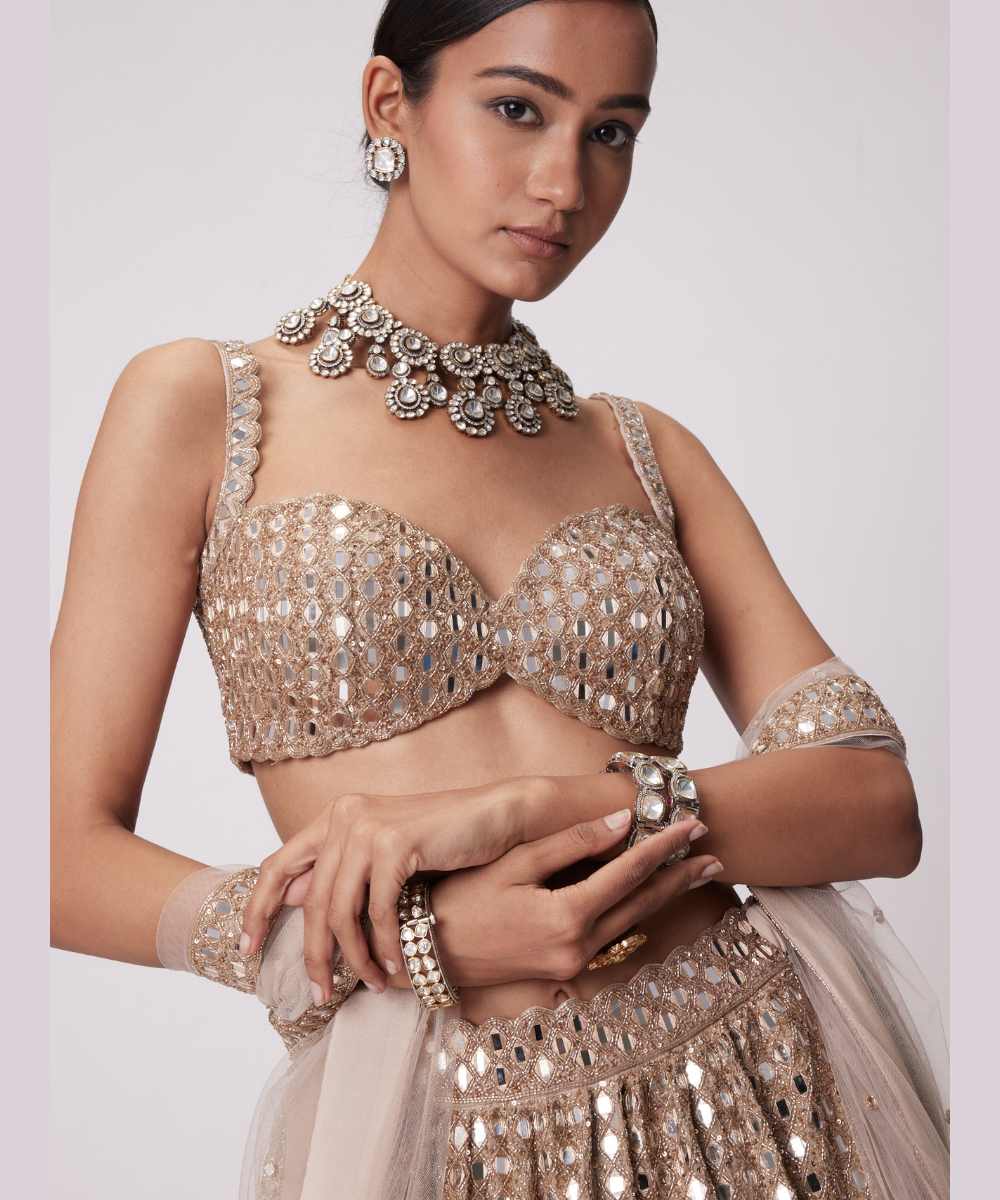 LIGHT BEIGE HAND EMBROIDERED LEHENGA SET - Jugmug Bride by Vvani Vats