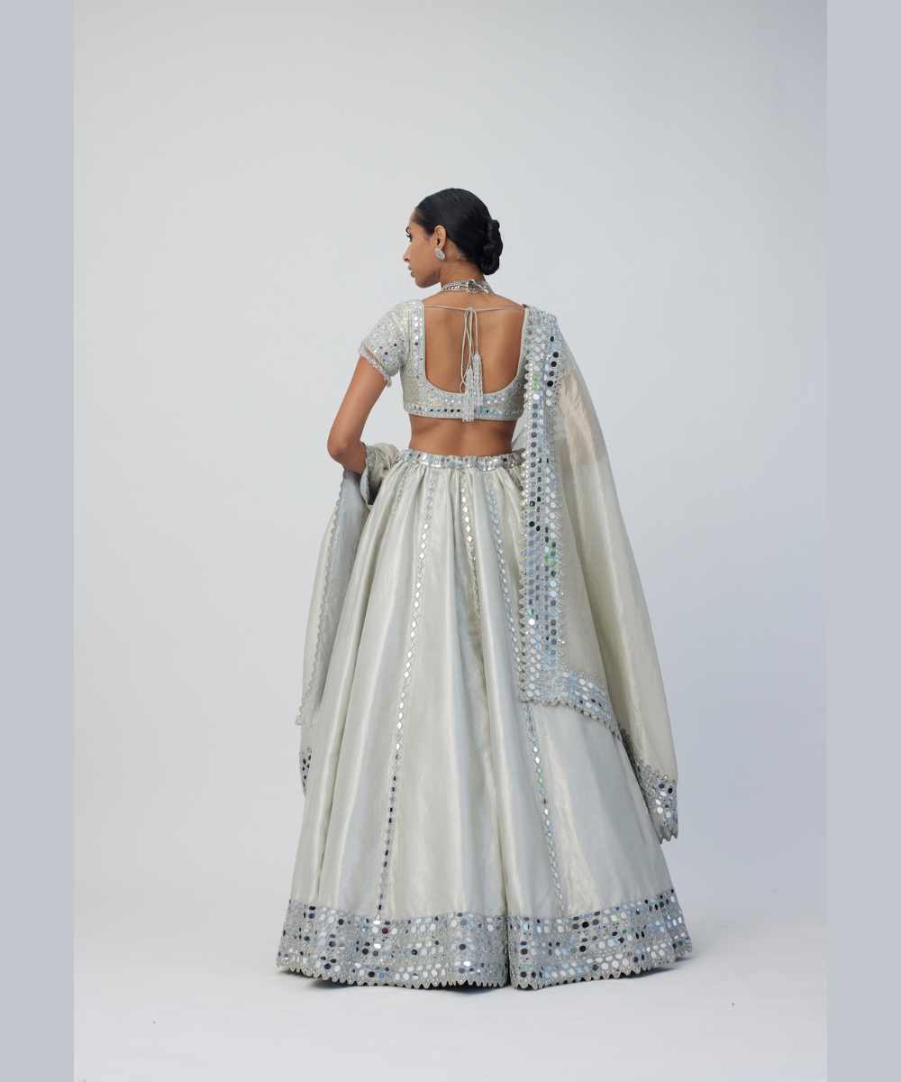 Silver Shimmer Organza Linear Lehenga Set