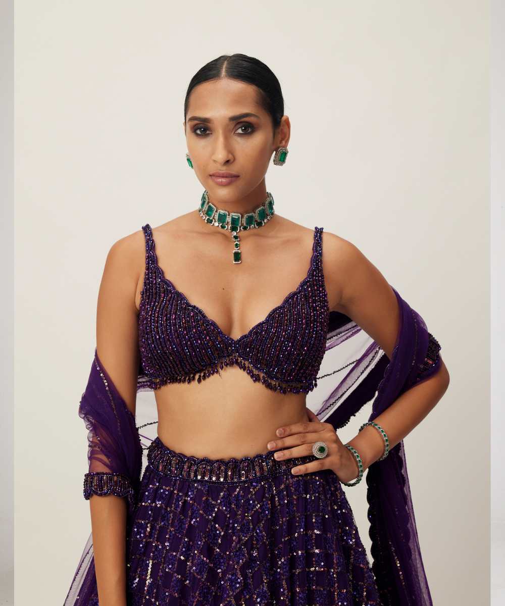 Royalty Purple Crystal Embroidered Lehenga Set -  Collection name Maya by Vvani Vats