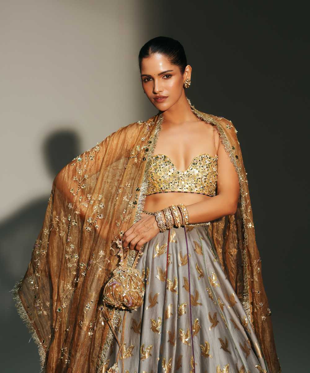 HINA - LEHENGA-PLATINUM BLOUSE & DUPATTA - Mehfil by Mahima Mahajan