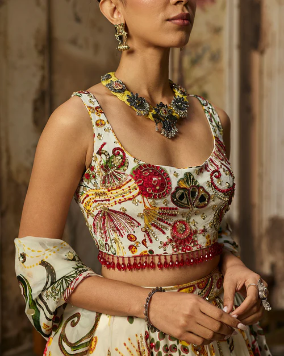 Diya Rajvvir - Ivory Print And Highlighted Lehenga Set from Bahaar