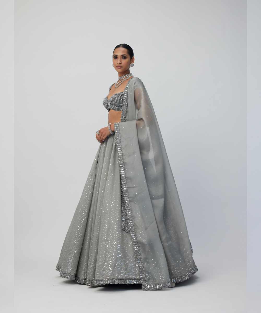 Crystal Grey Sequins Scattered Lehenga Set -  Collection name Maya by Vvani Vats