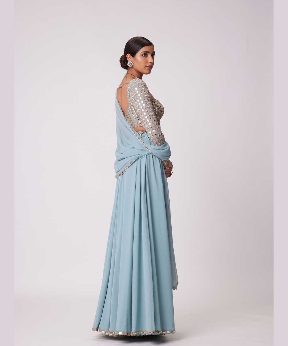 POWDER BLUE LEHENGA PANTS SET - Collection name Jugmug Bride by Vvani Vats