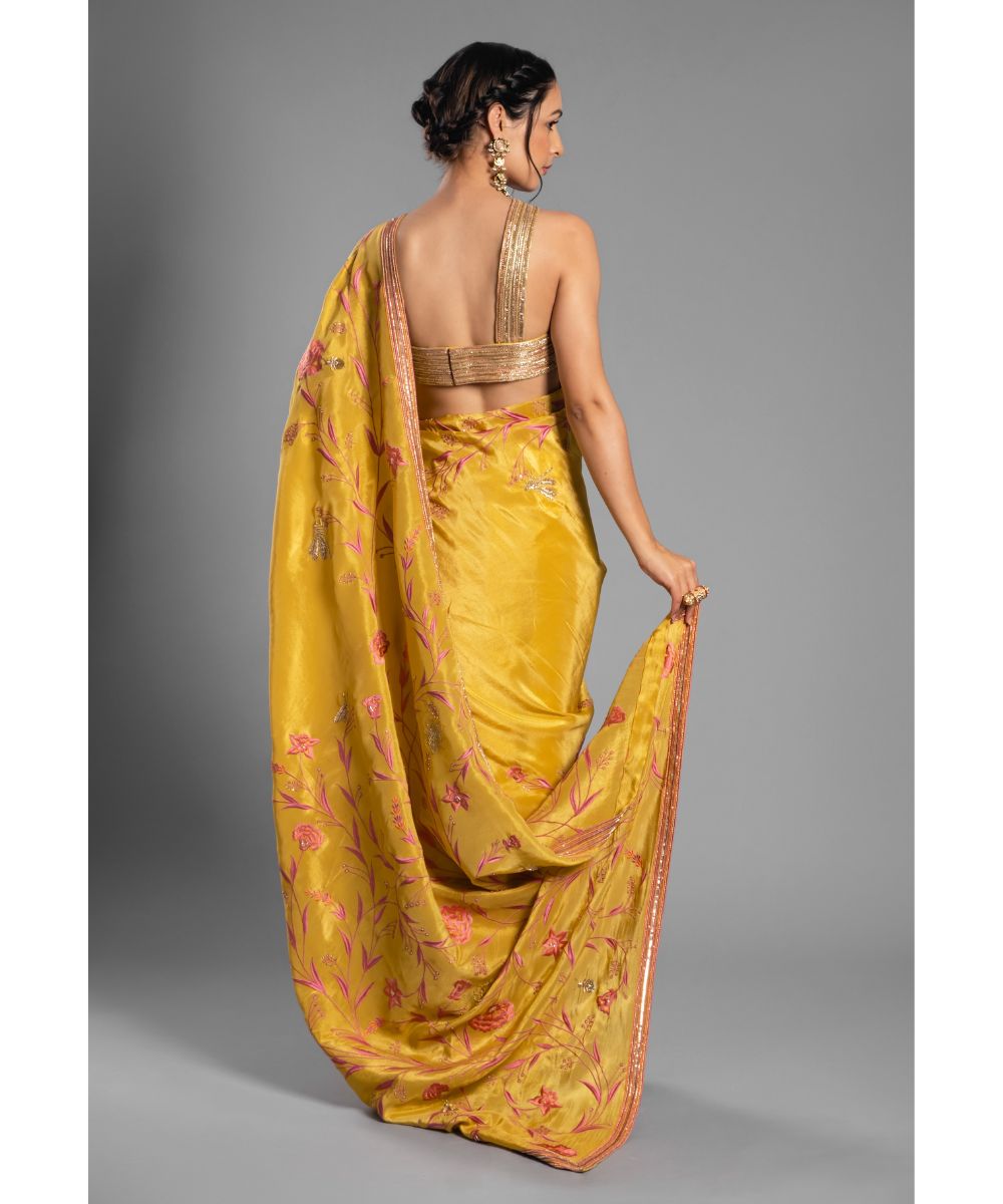 Yellow Silk Tissue Saree