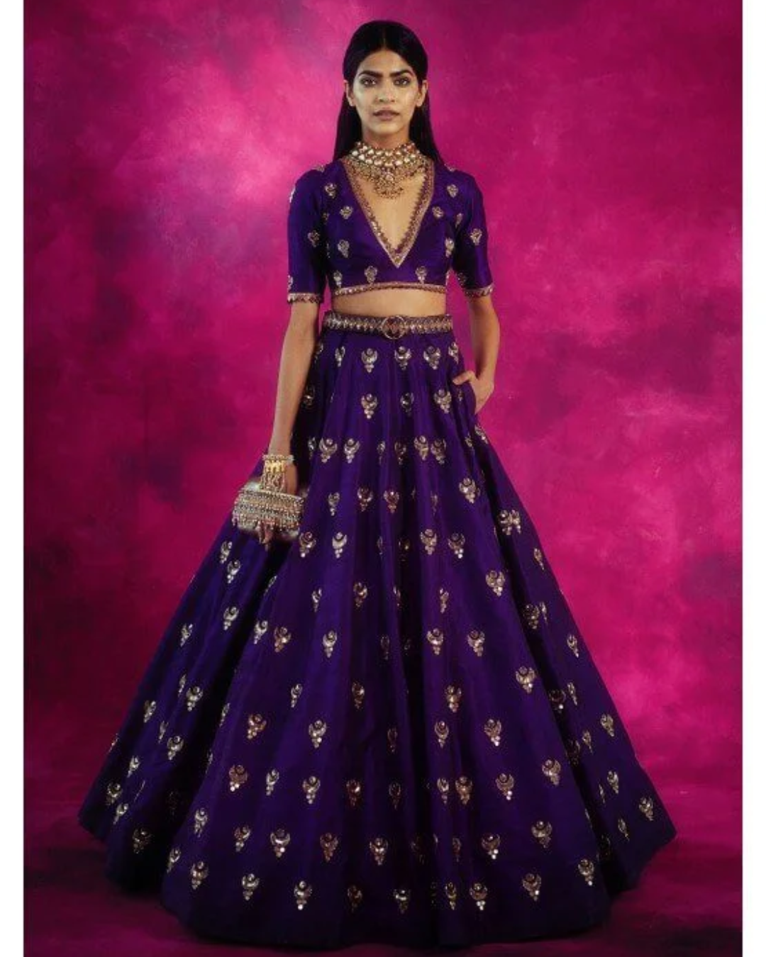 Vvani Vats - Purple Chand Boota Crop Top Skirt Set from Chand