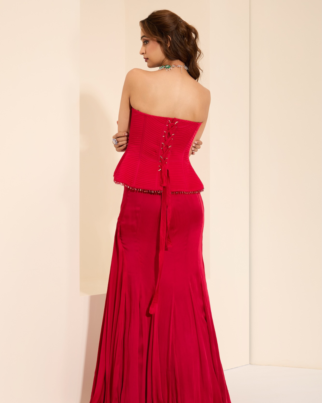 K&A by Karishma and Ashita - Berry Luxe Corset & Drape