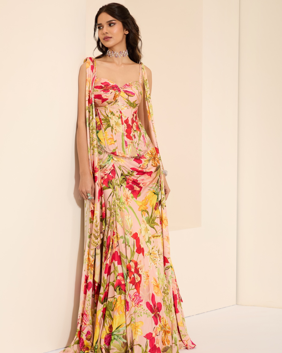 K&A by Karishma and Ashita - Rosy Fantasy Corset & Drape