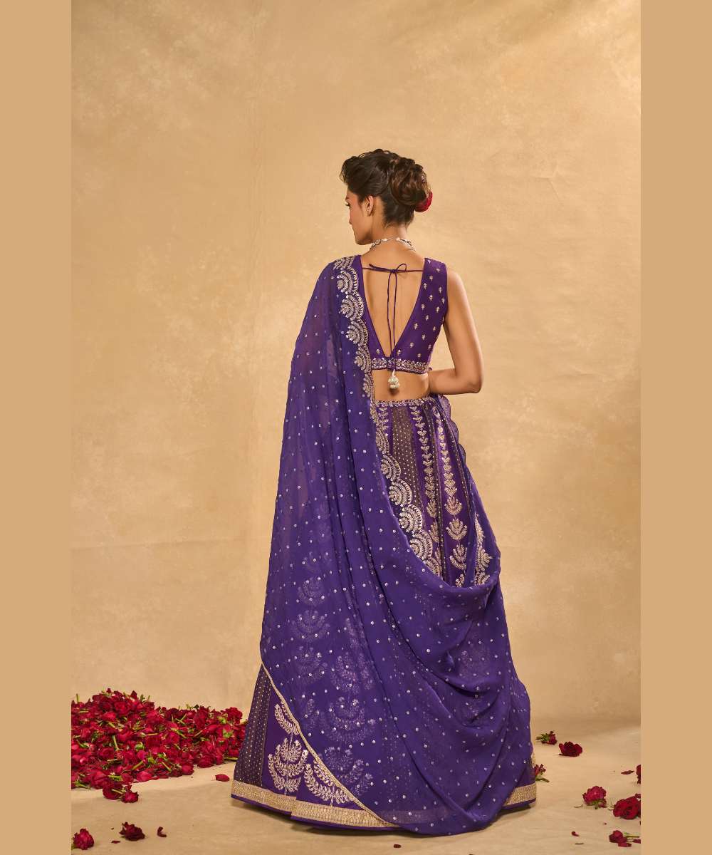 MAITRI LEHENGA - Purple dupion silk and tissue jamewar lehenga beautifully embroidered -  Leher by Chamee and Palak