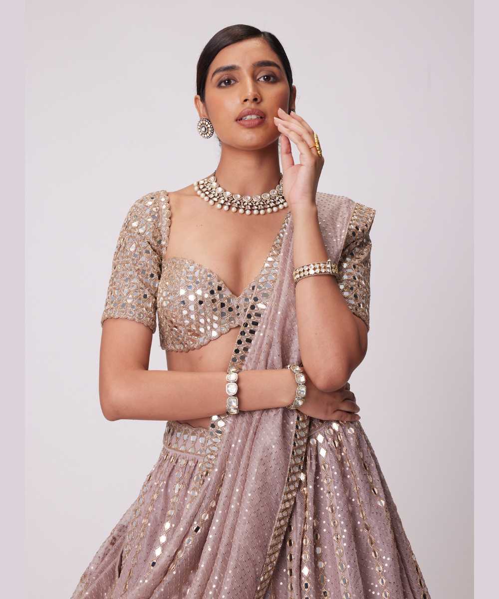ASH PINK SEQUIN EMBROIDERED LEHENGA SET - Collection name Jugmug Bride by Vvani Vats
