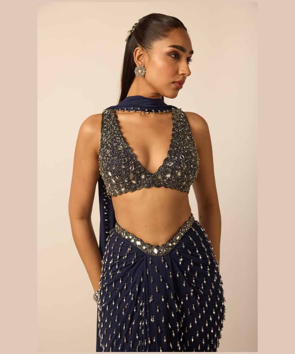 Deep Blue Single Drop Draped Skirt