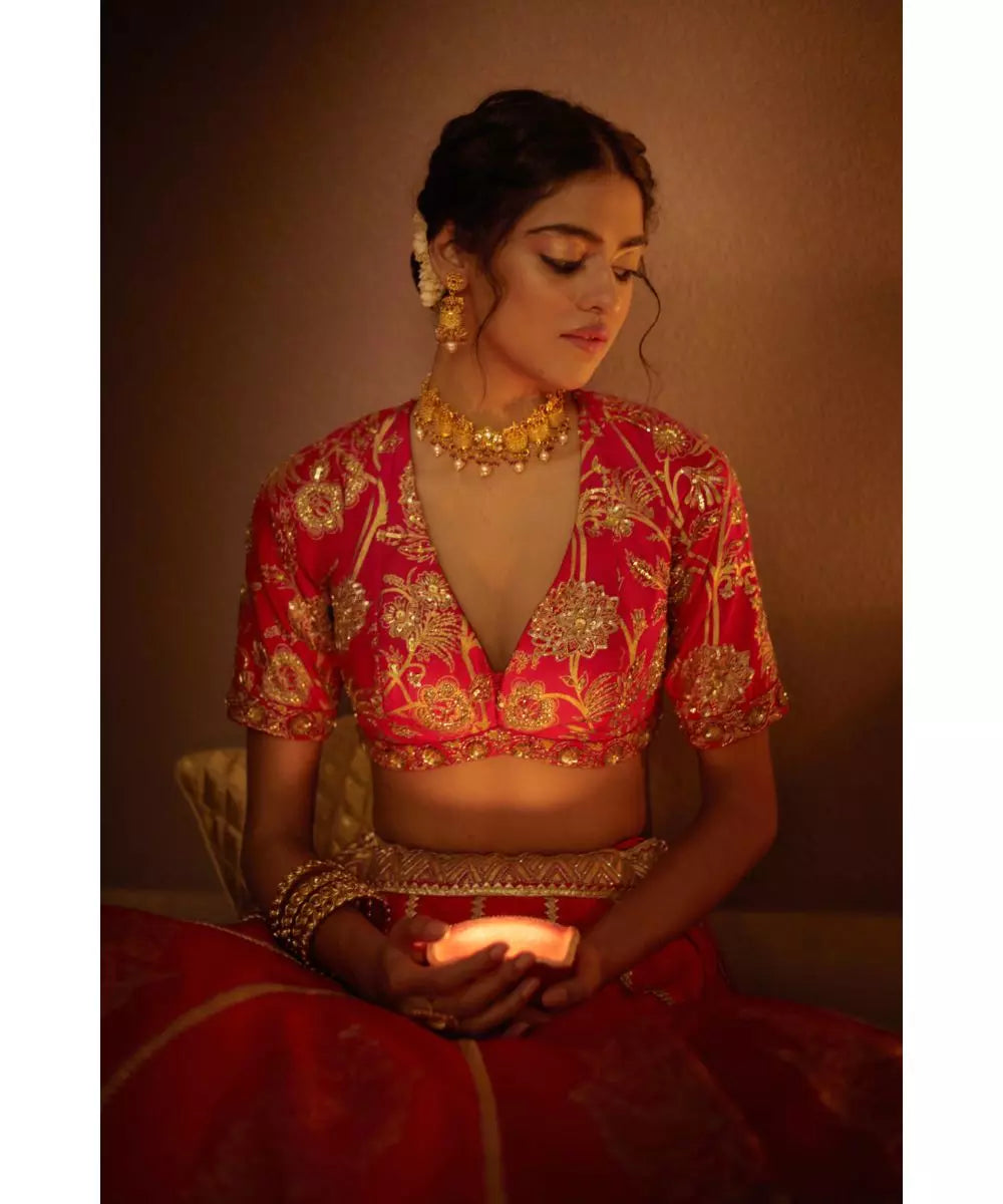 MOLEDRO - Mahi Lehenga Set  Pink Kali with gathers