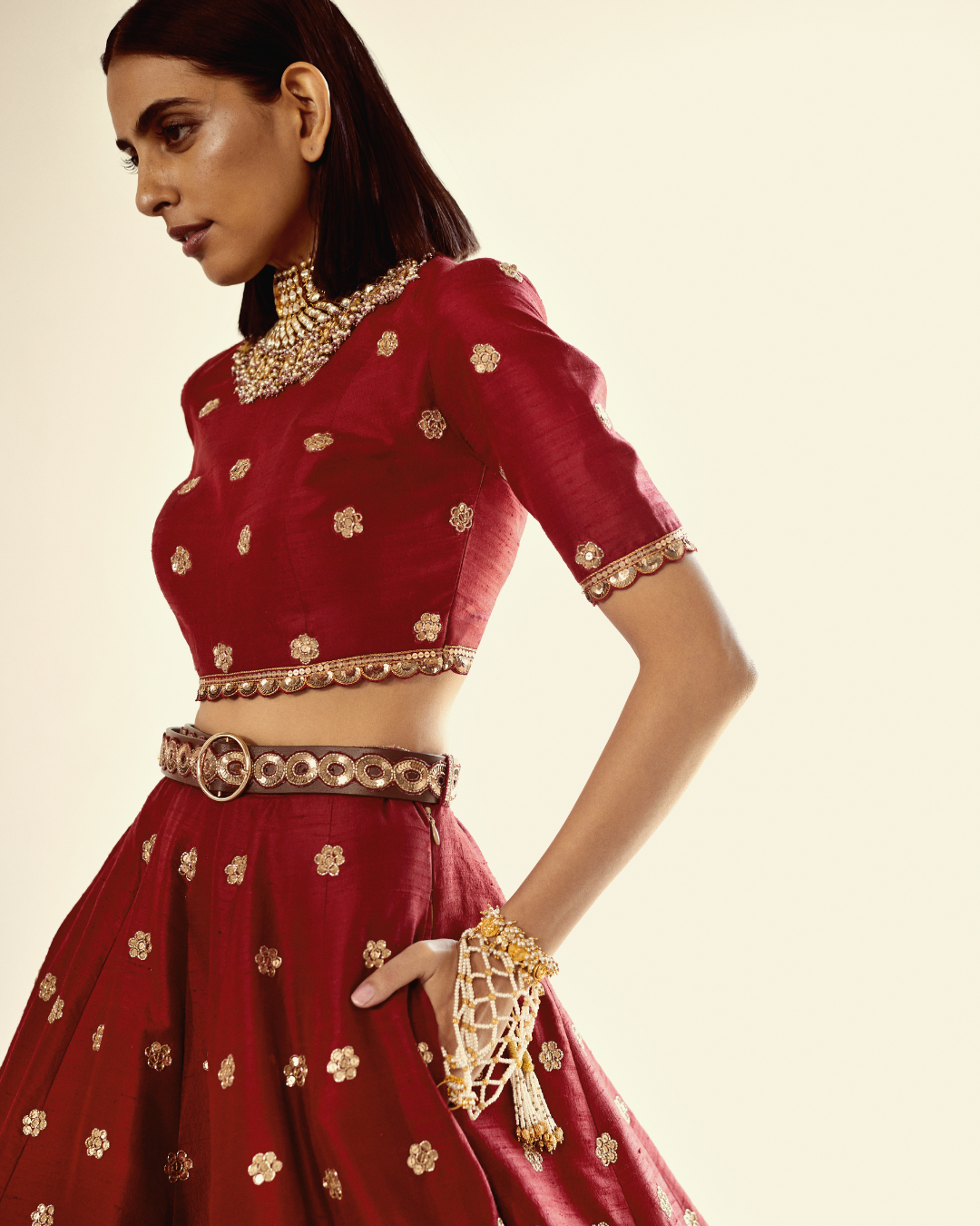 Vvani Vats - Gradation Flower Crop Top Skirt Set from Chand