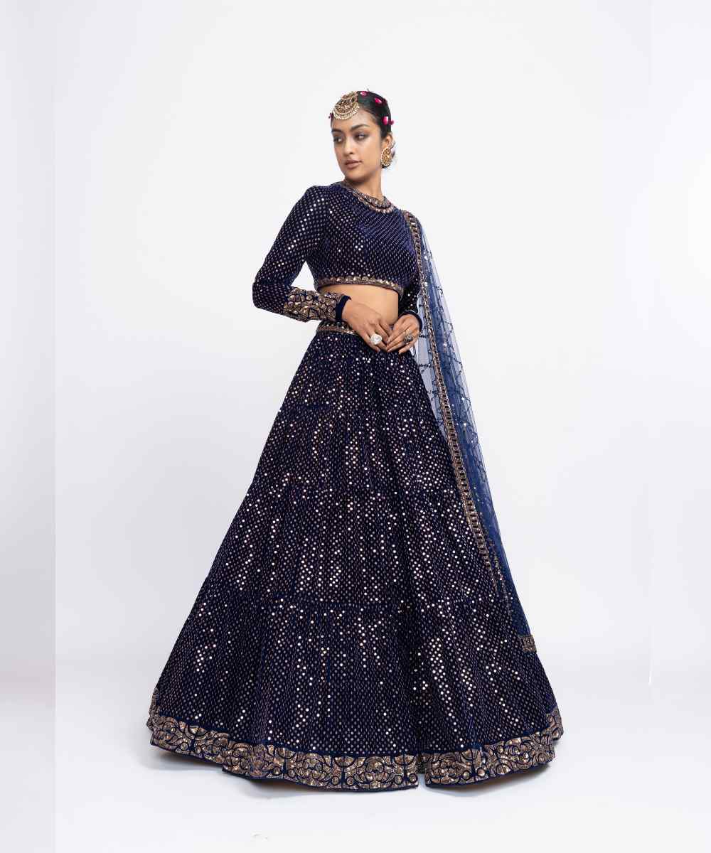 Navy blue dense dot lehnga set