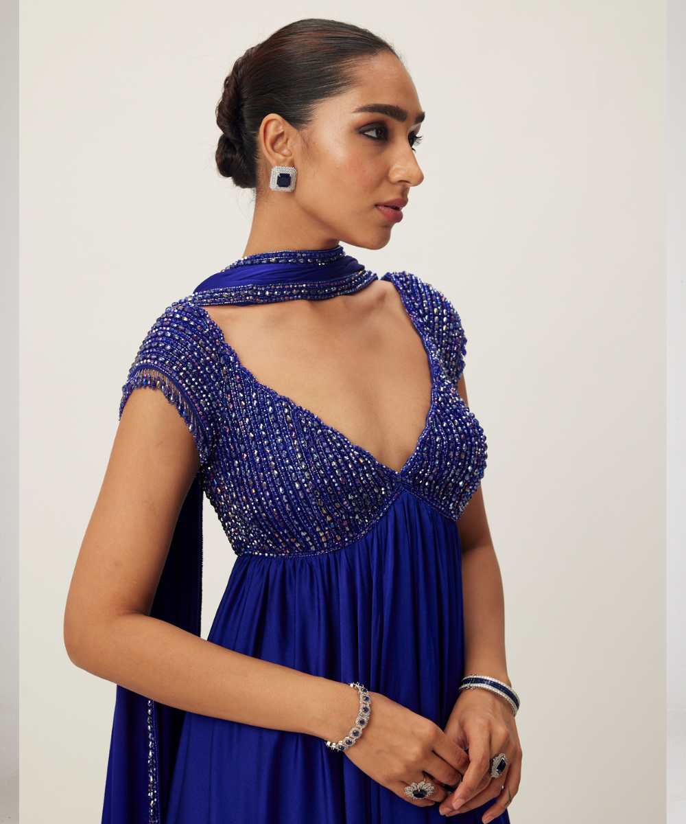 Cocktail Blue Crystal Beaded Kurta Set -  Collection name Maya by Vvani Vats