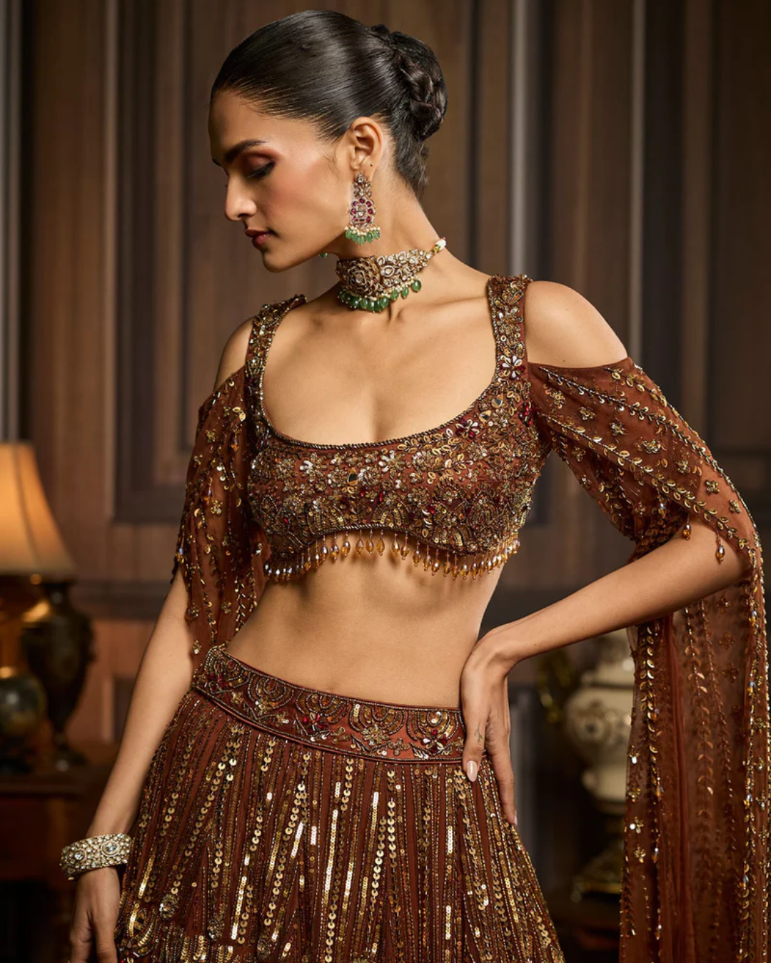 Diya Rajvvir - Metallic Gold Embellished Lehenga Set from Taara