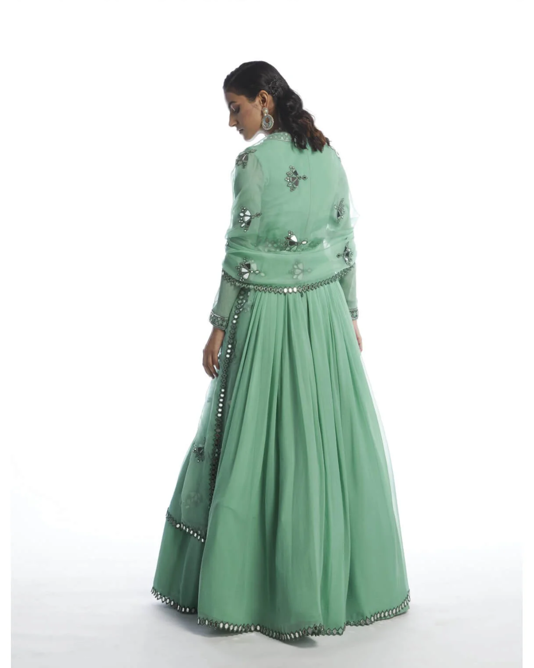 Vvani Vats -  Dull Mint Chiffon Anarkali Set from Chamak