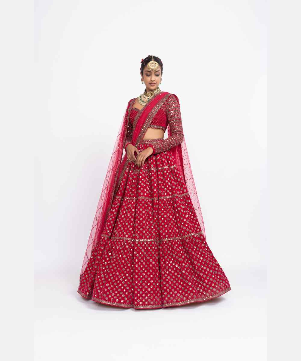 Red floral bridal lehenga set