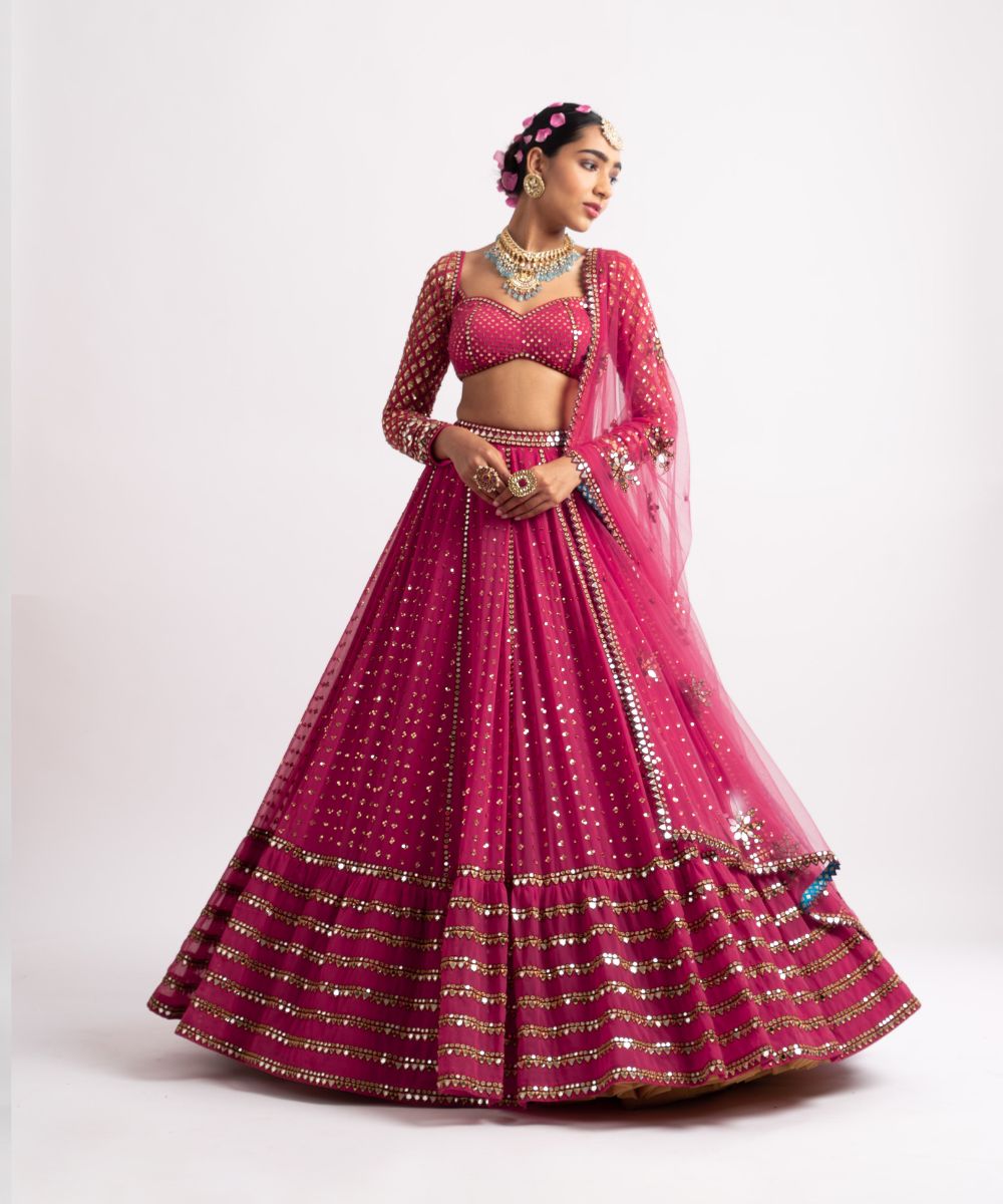 Deep Coral Single Tier Lehenga Set - Collection name Rang by Vvani vats