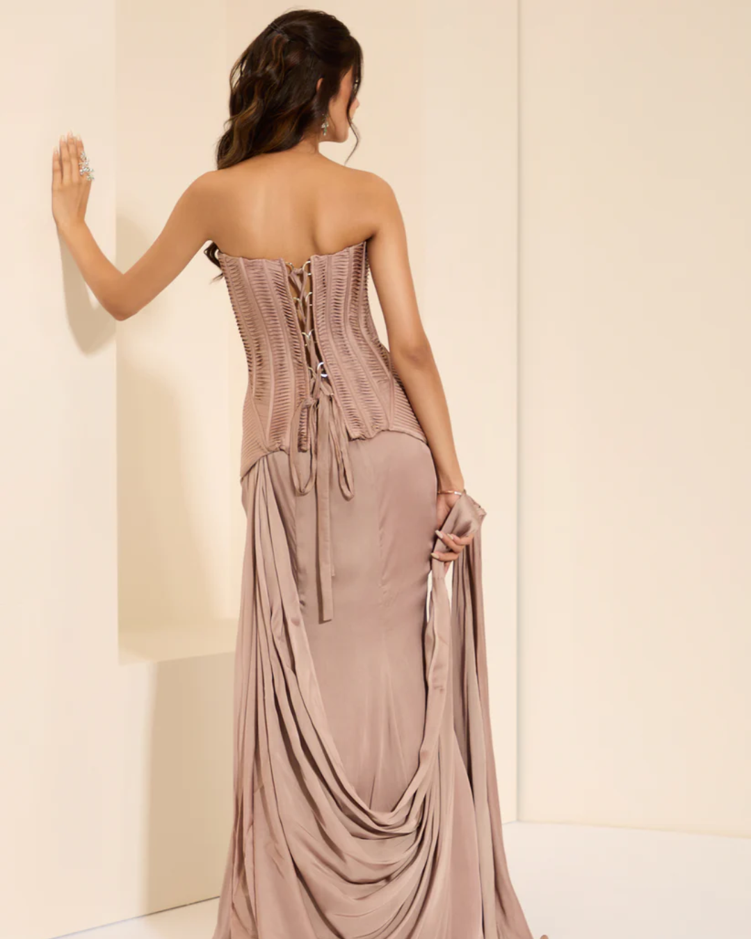 K&A by Karishma and Ashita - Dessert Rose Corset & Drape
