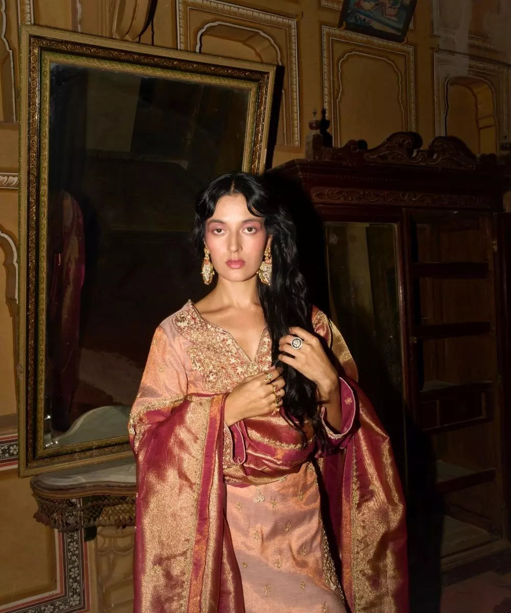 Aditi Gupta - Rose pink short Kurta with Bell Bottom Pants with Hot pink dupatta