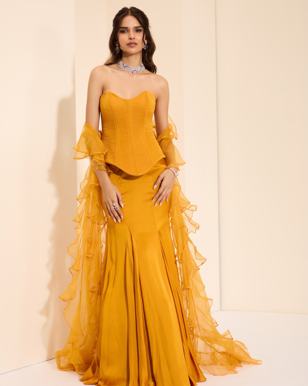 K&A by Karishma and Ashita - Sunset Majesty Corset and Drape