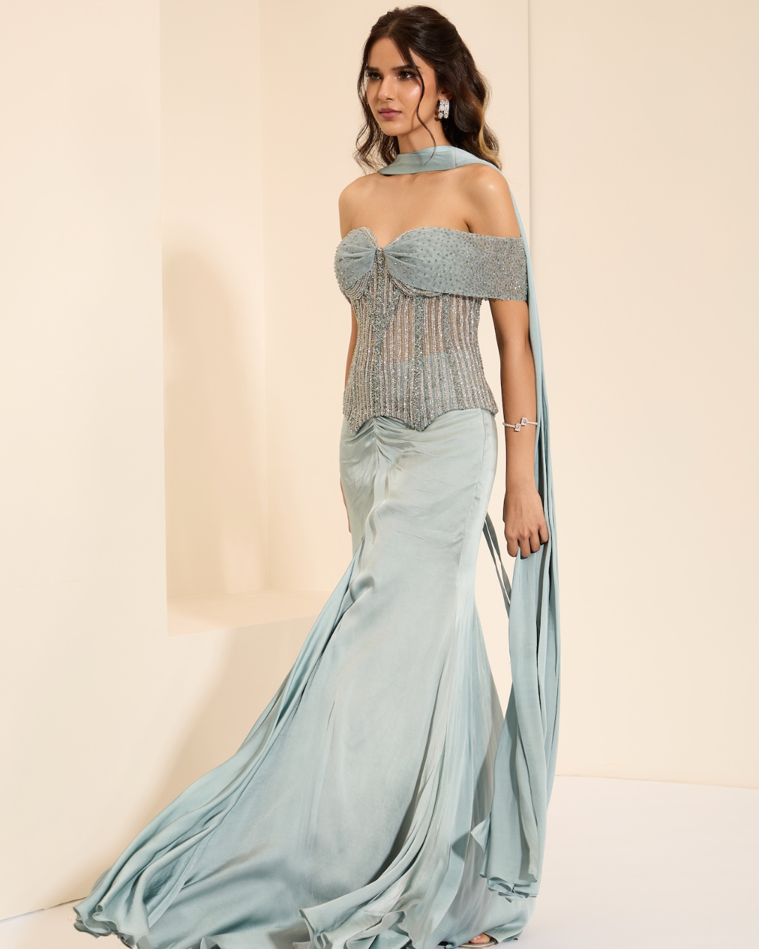 K&A by Karishma and Ashita - Frosted Dreams Corset and Drape