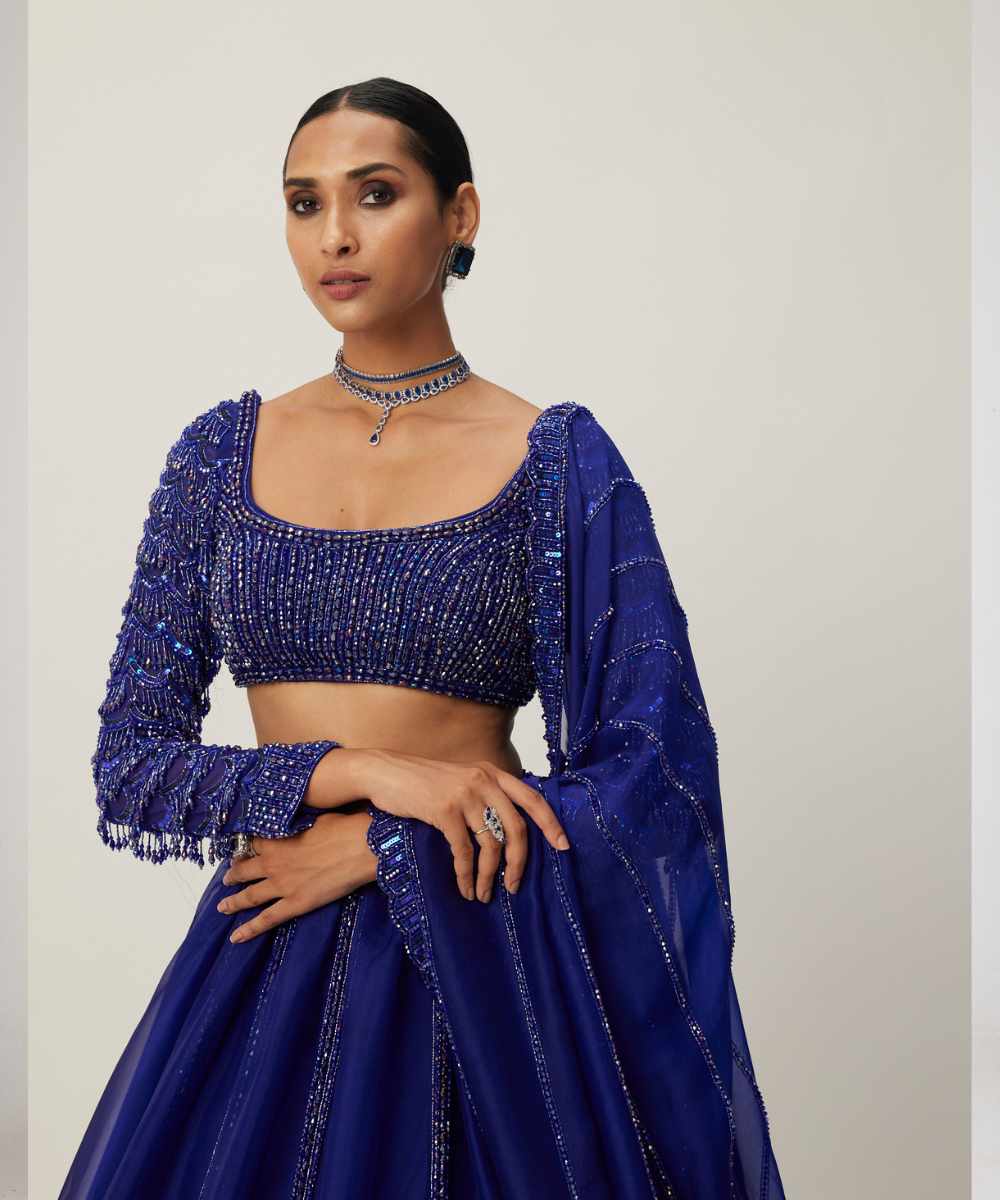 Cocktail Blue Organza Lehenga Set - Collection name Maya by Vvani Vats