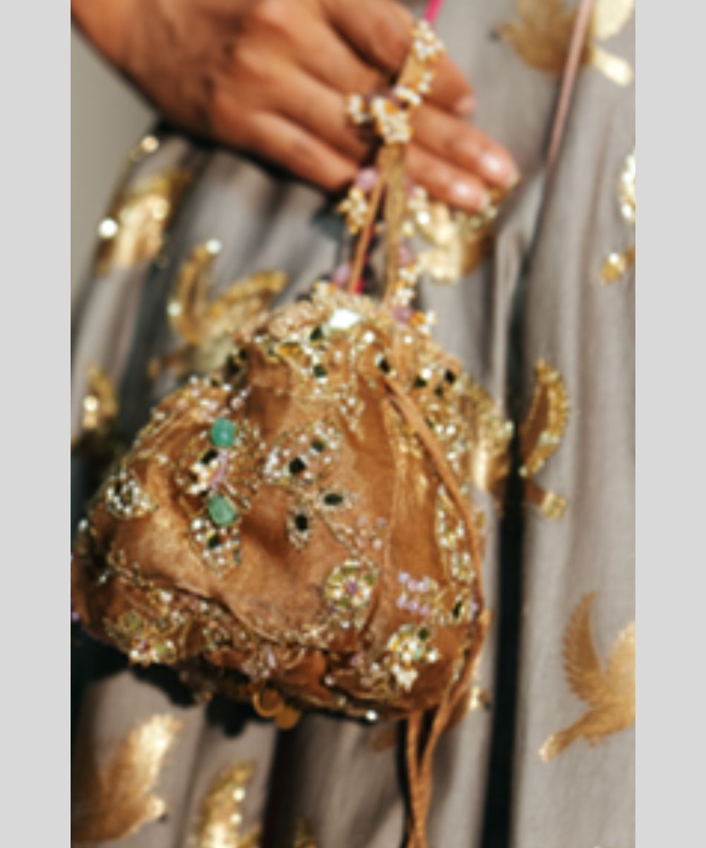 GOLDEN HAND EMBROIDERED POTLI BAG - Mehfil by Mahima Mahajan